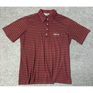 True Vintage Sears 70s Dragon Thin Red Striped Polo Mens Shirt Size Large Preppy